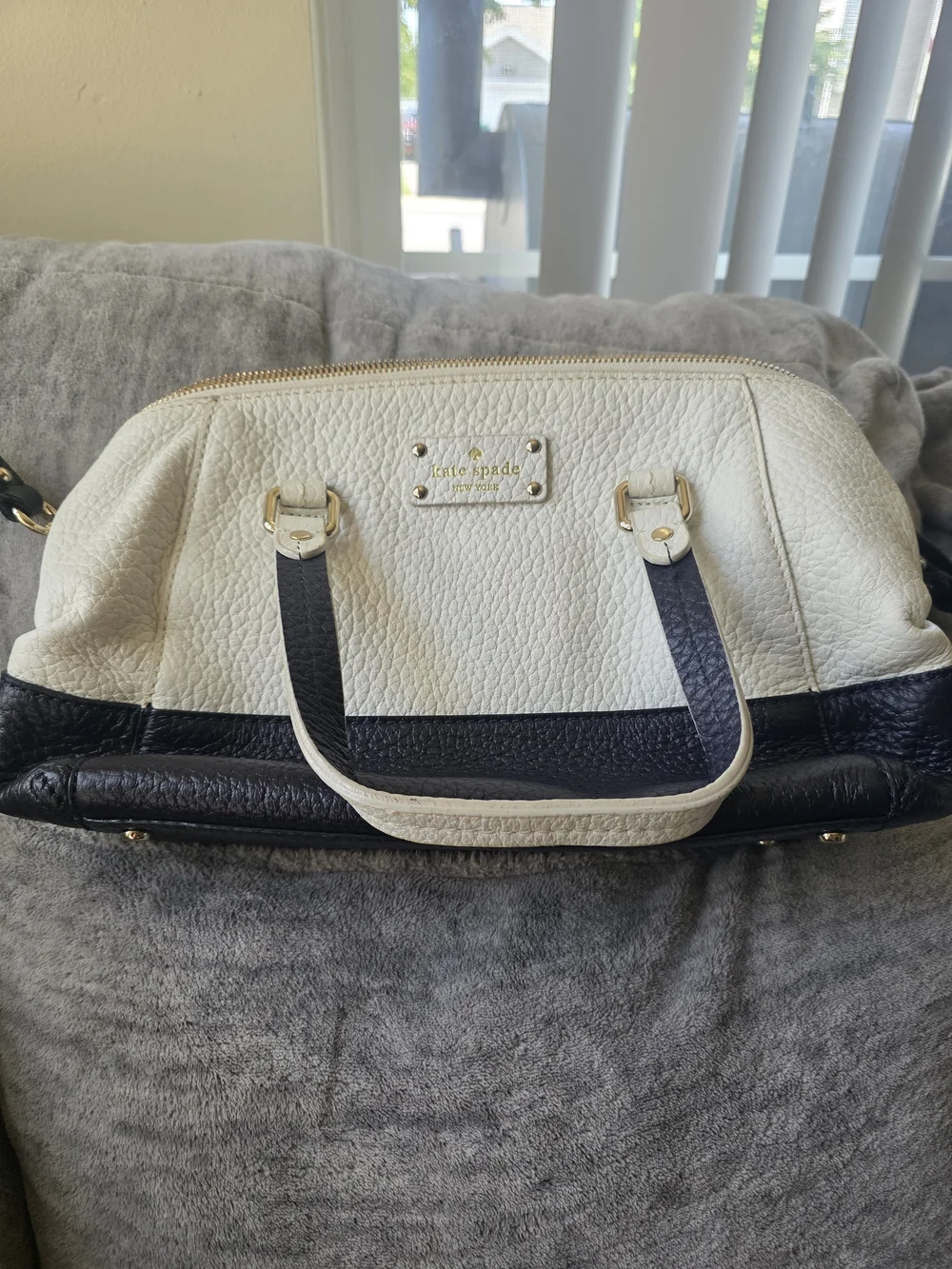 Kate Spade Two-Tone Cream and Navy Leather Tote
